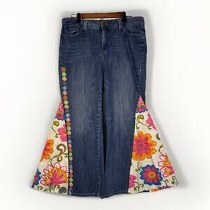 Up Cycled Jeans - Lee Women’s 34x29 - Stretch Flare Flowers Hippie Boho